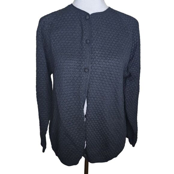 Vintage 50s Button Front Cardigan Wool Sweater Womens Size L Black Mid Century P - Picture 1 of 6